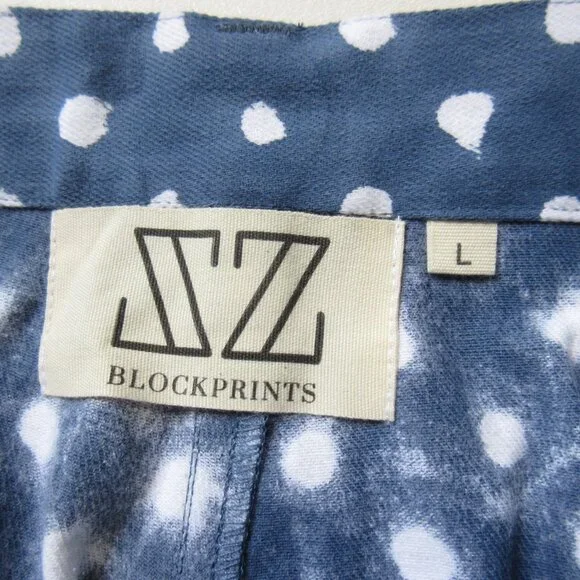 NWT SZ Blockprints Hand Block-Printed Disco Pants in Blue Polka Dots Canvas L - Picture 6 of 11